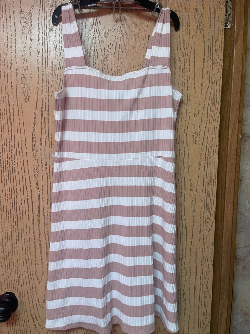 American Eagle Outfitters Blush and White Striped Ribbed Midi Dress